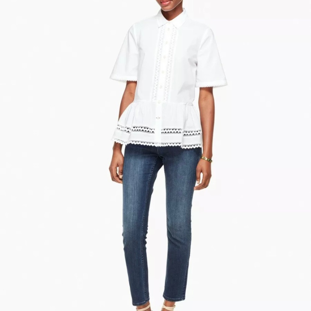 Kate Spade Broome Street Lace Insert Peplum Top - Picture 2 of 8